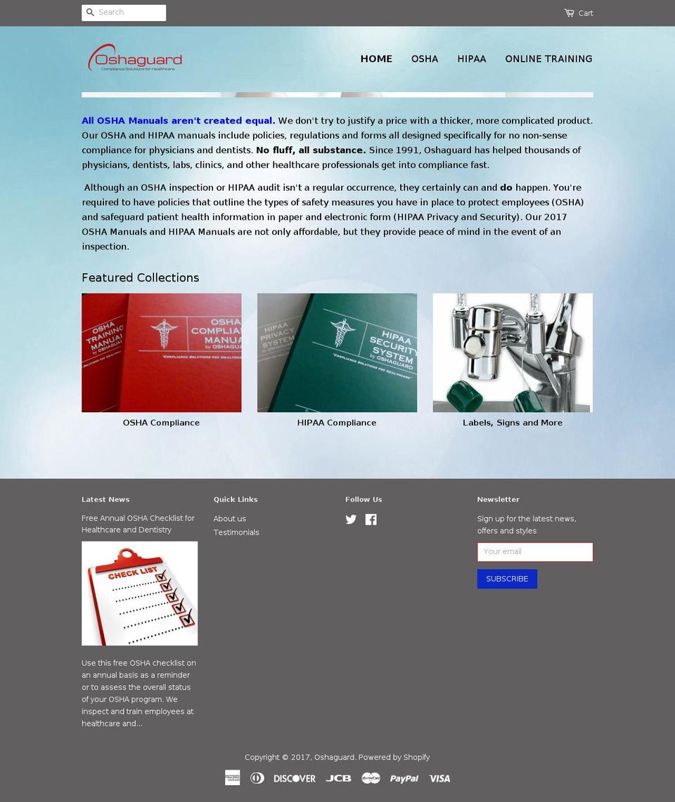 oshaguard.com shopify website screenshot