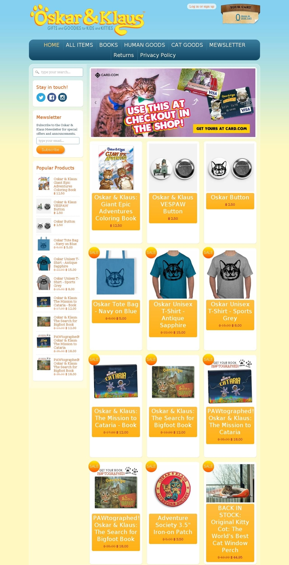 oskartheblindcat.com — Shopify storefront screenshot