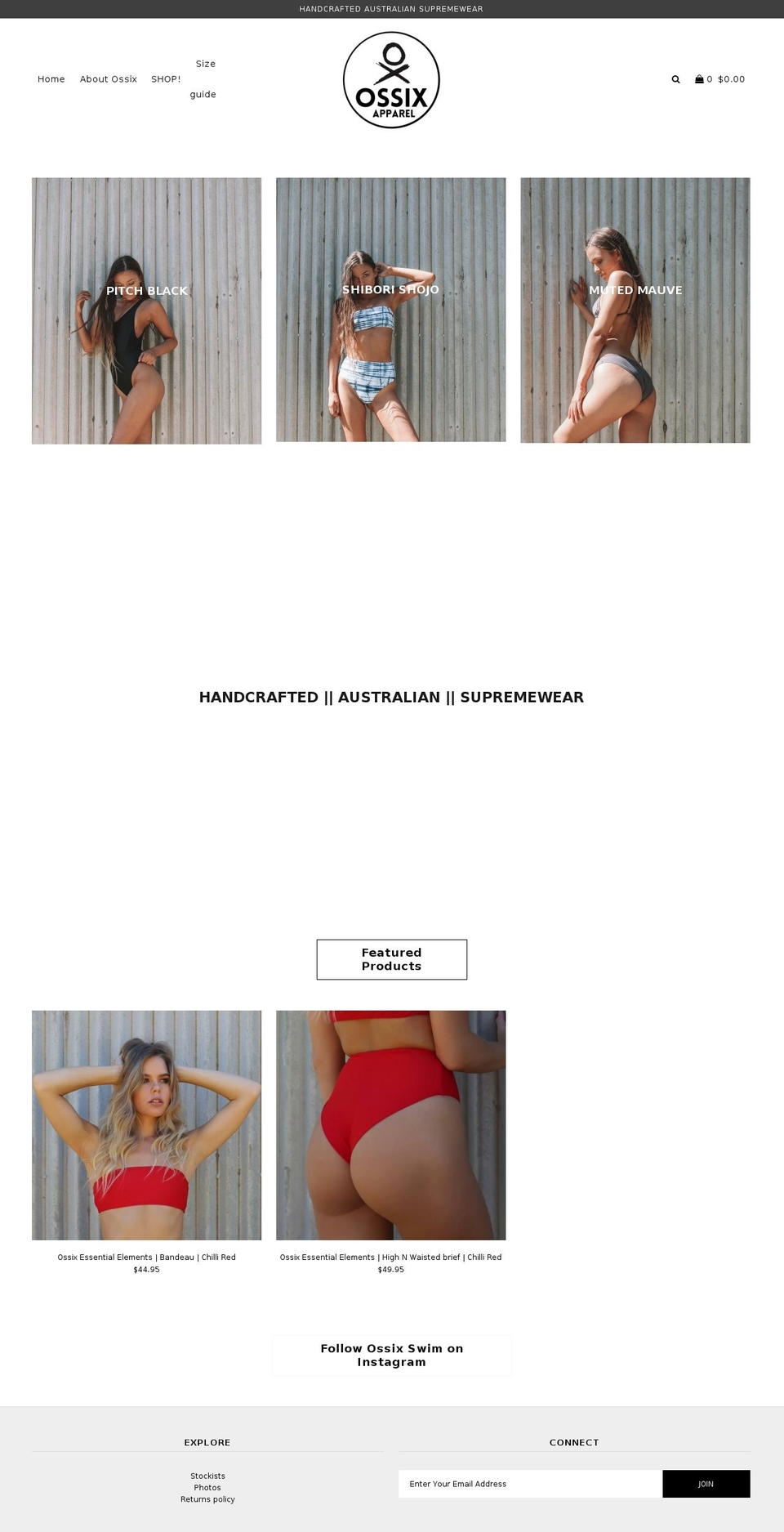 ossixswimwear.com shopify website screenshot