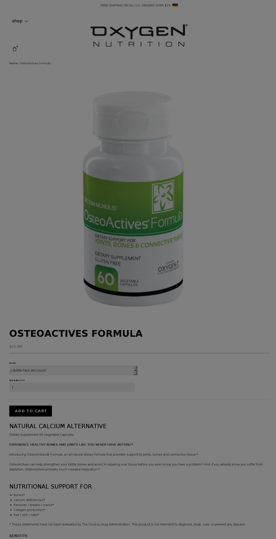 oxygen Shopify theme site example osteoactives.com