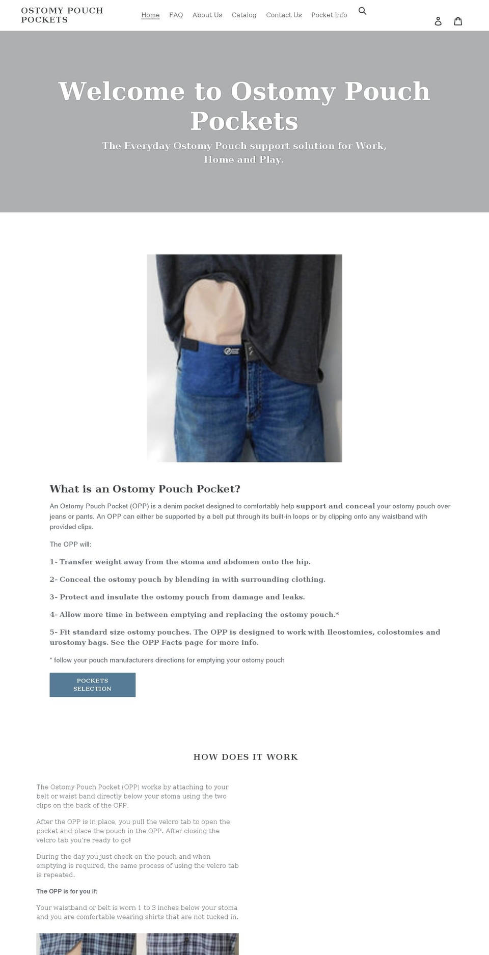 ostomypouchpockets.com shopify website screenshot
