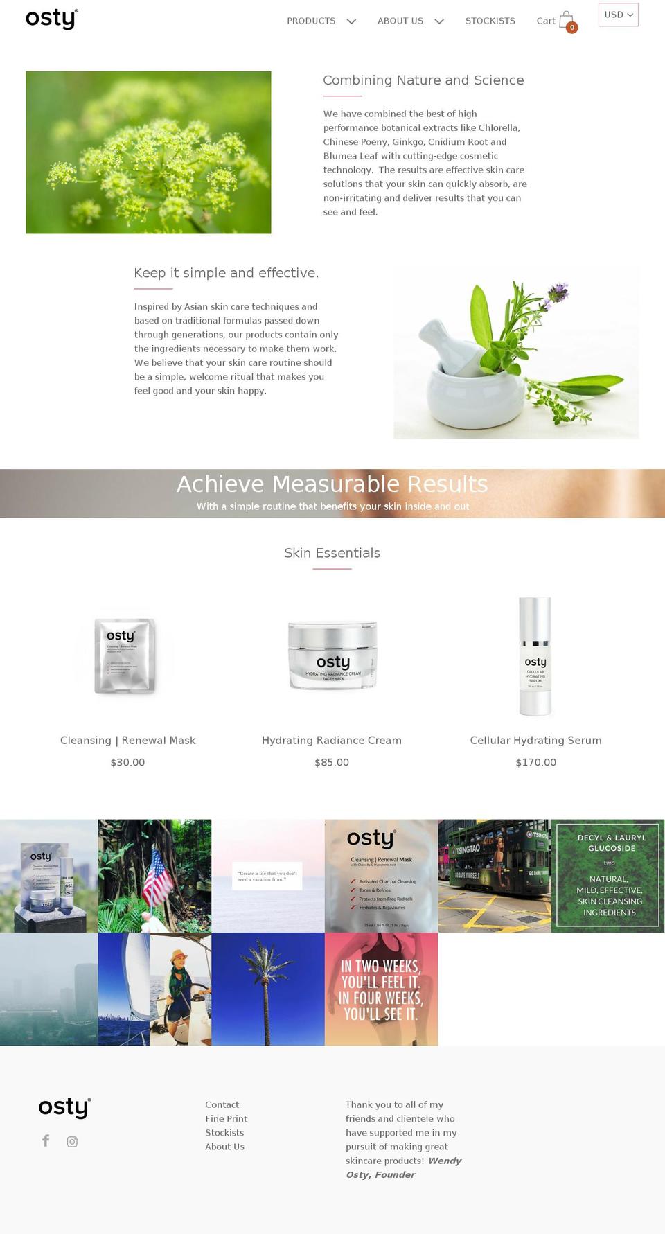 ostyskincare.com shopify website screenshot