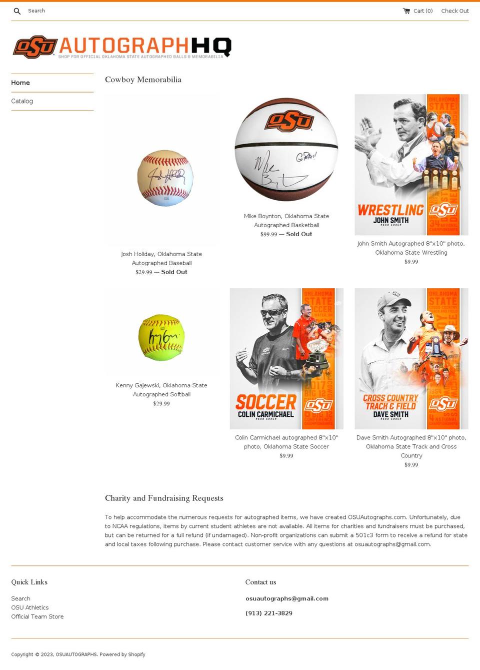 osuautographs.com shopify website screenshot