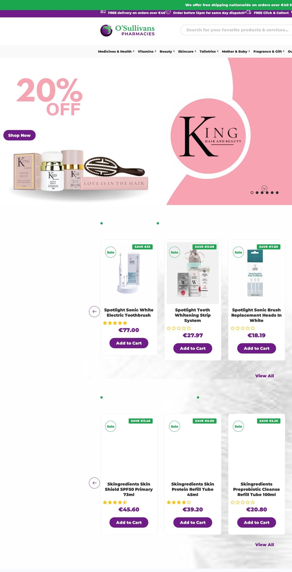 osullivanspharmacy.ie shopify website screenshot