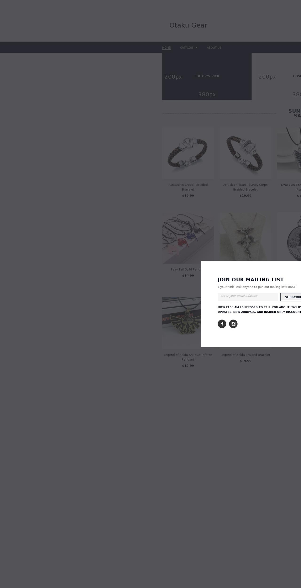 otaku-gear.com shopify website screenshot