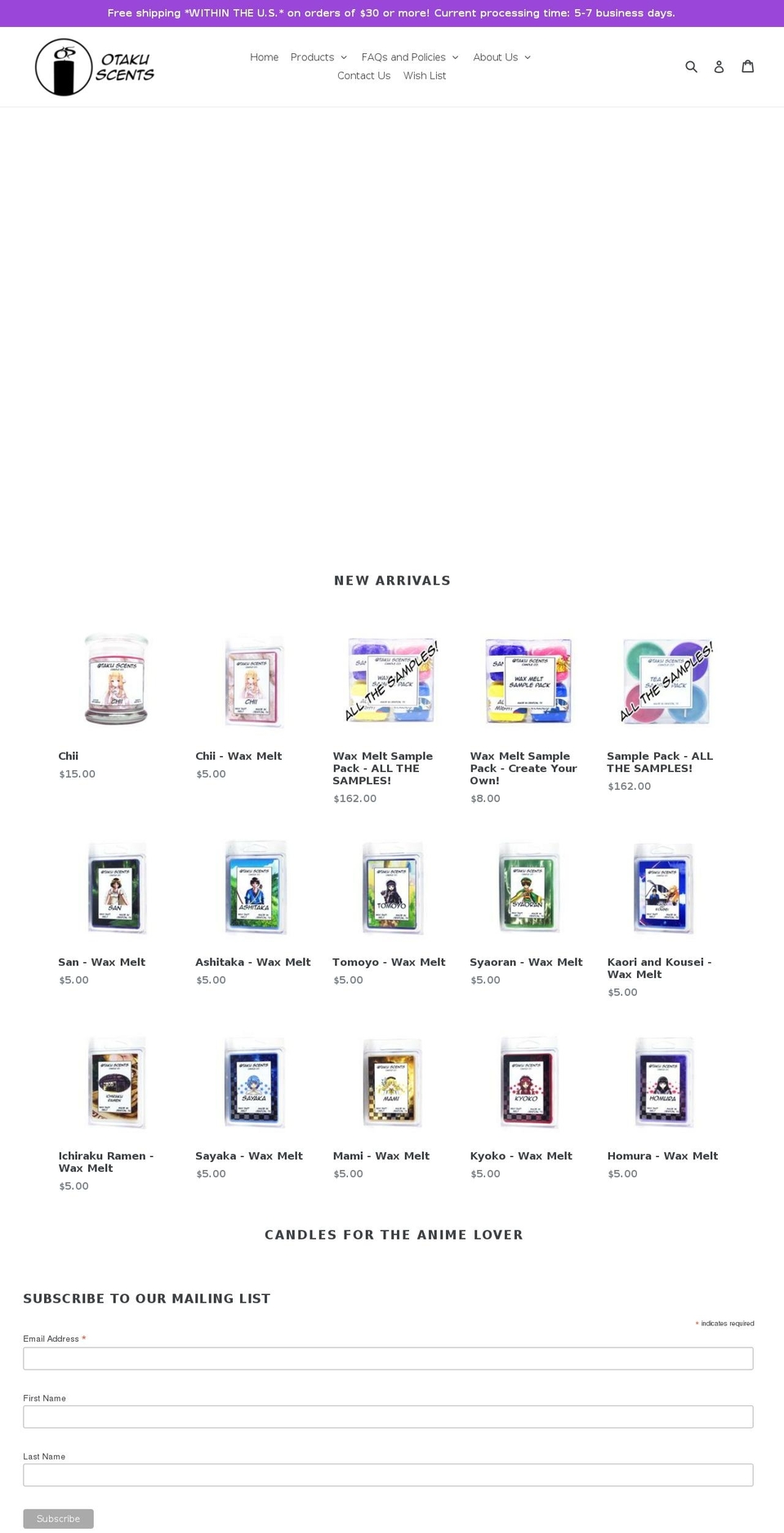 otakuscents.com — Shopify storefront screenshot