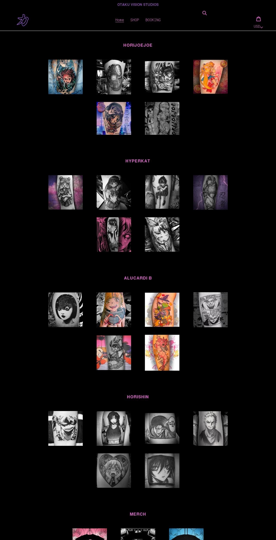 otakuvisionstudios.com shopify website screenshot