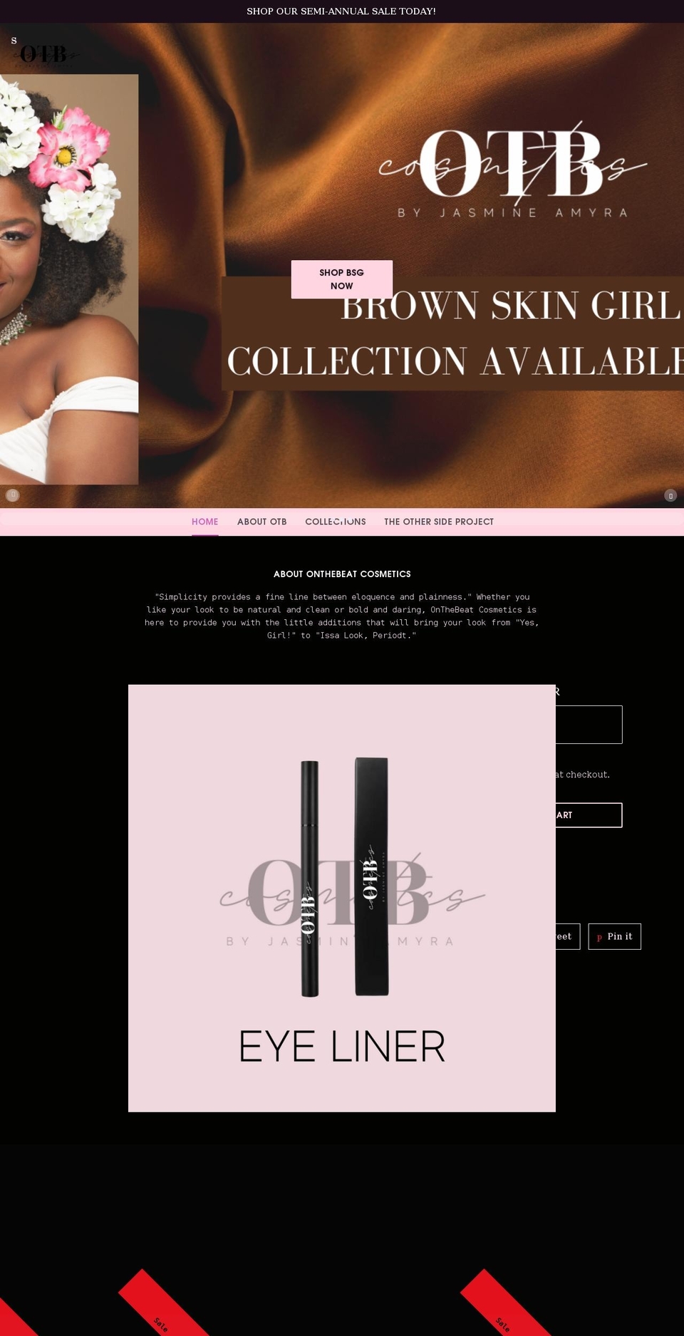 otbcosmetics.com shopify website screenshot