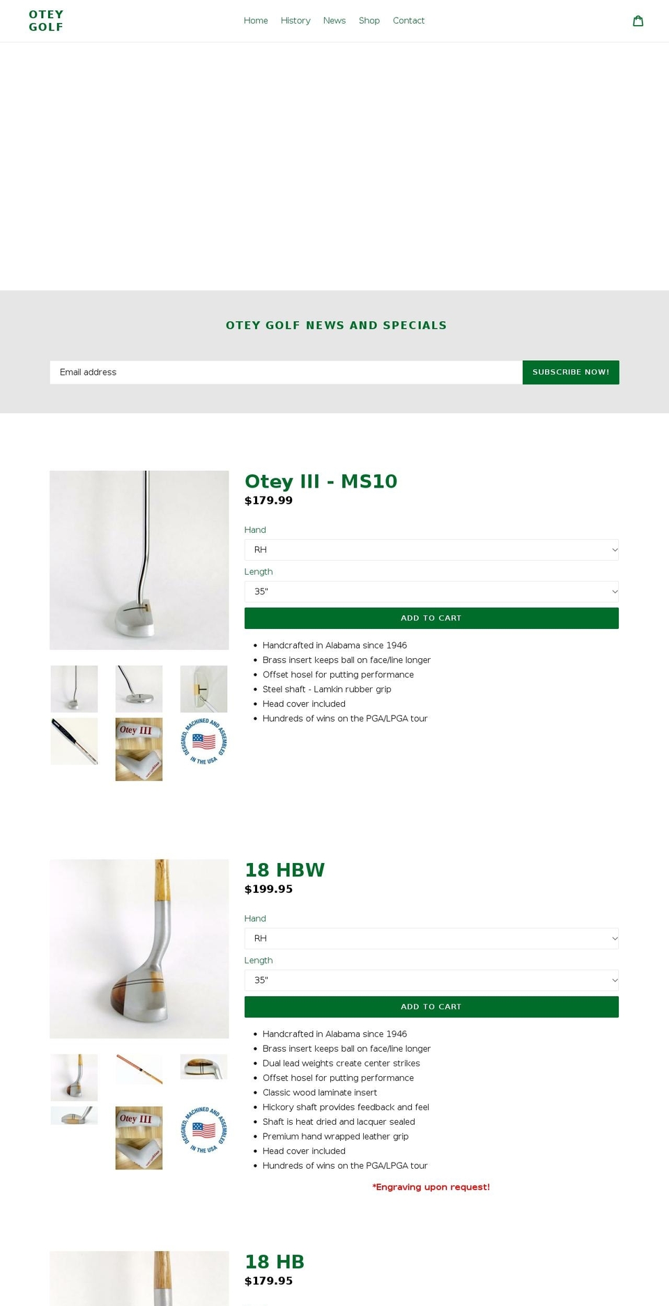 oteygolf.com — Shopify storefront screenshot