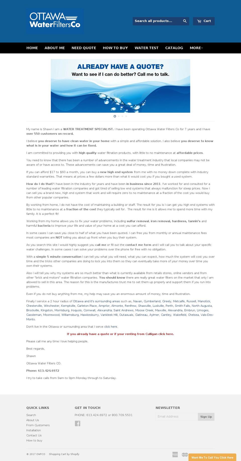 ottawawaterfiltersco.com shopify website screenshot