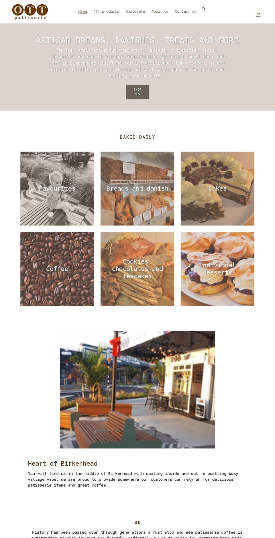 ottpatisserie.co.nz shopify website screenshot