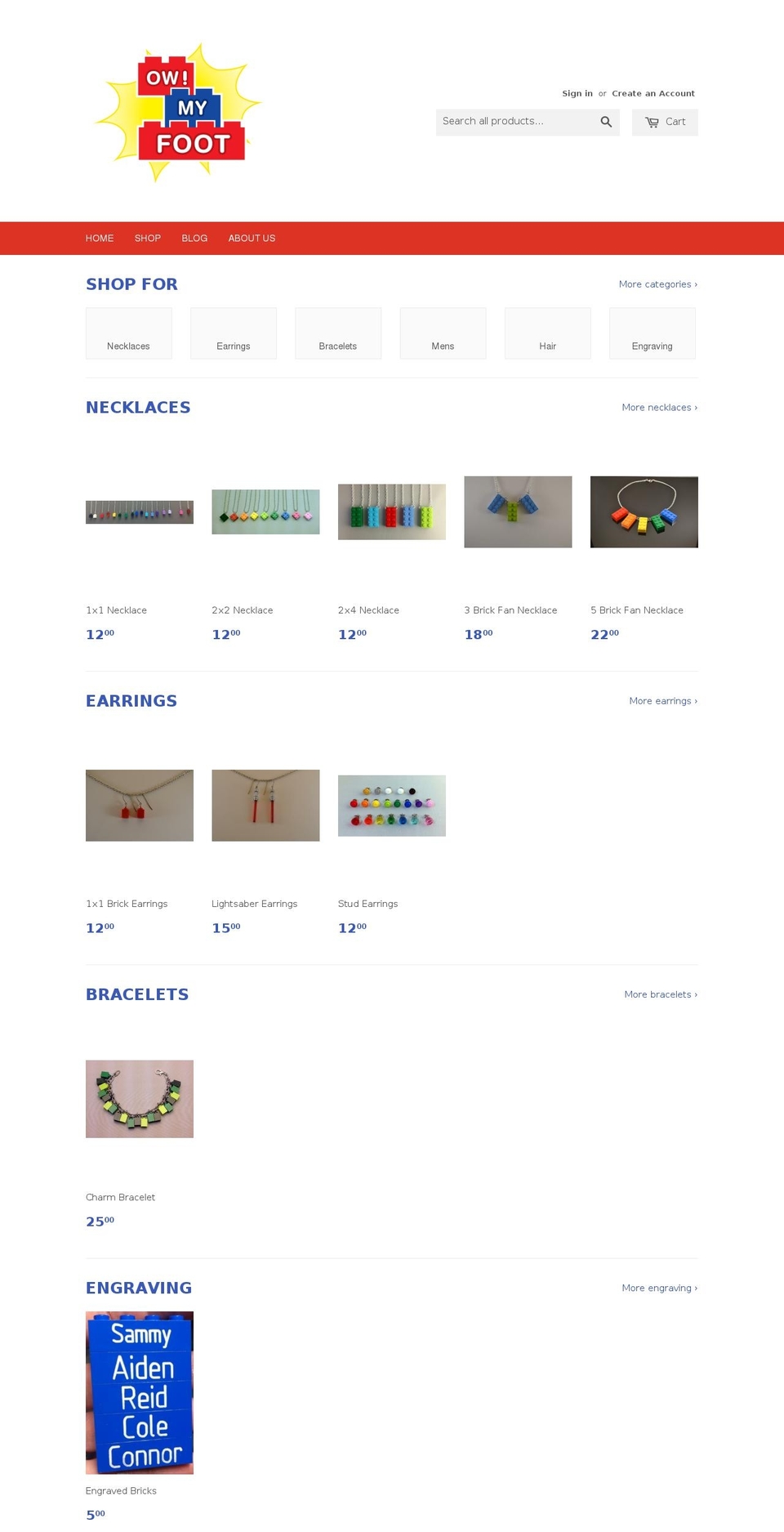 ouchmyfoot.com shopify website screenshot