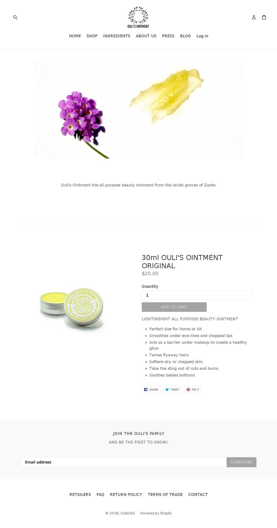 oulis-ointment.com — Shopify storefront screenshot