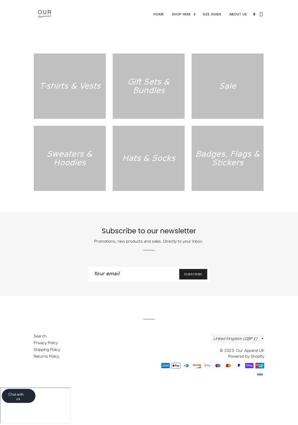 ourapparel.co.uk shopify website screenshot