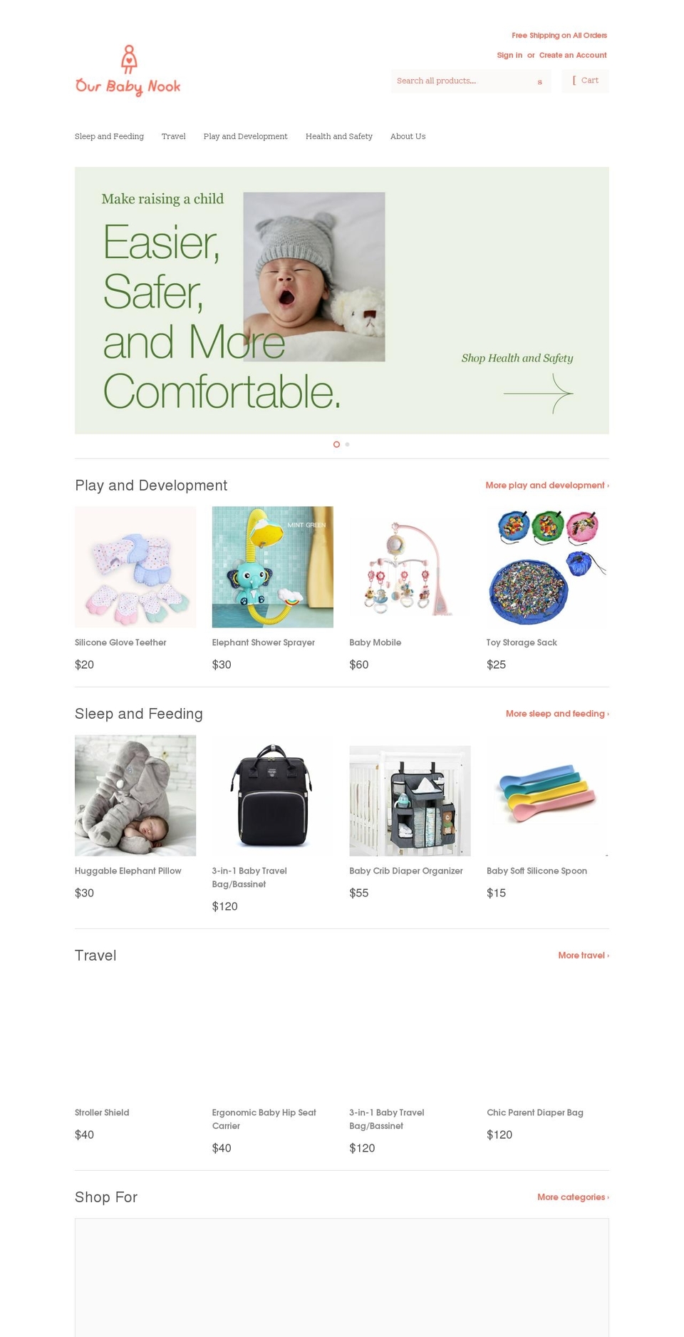 ourbabynook.com shopify website screenshot