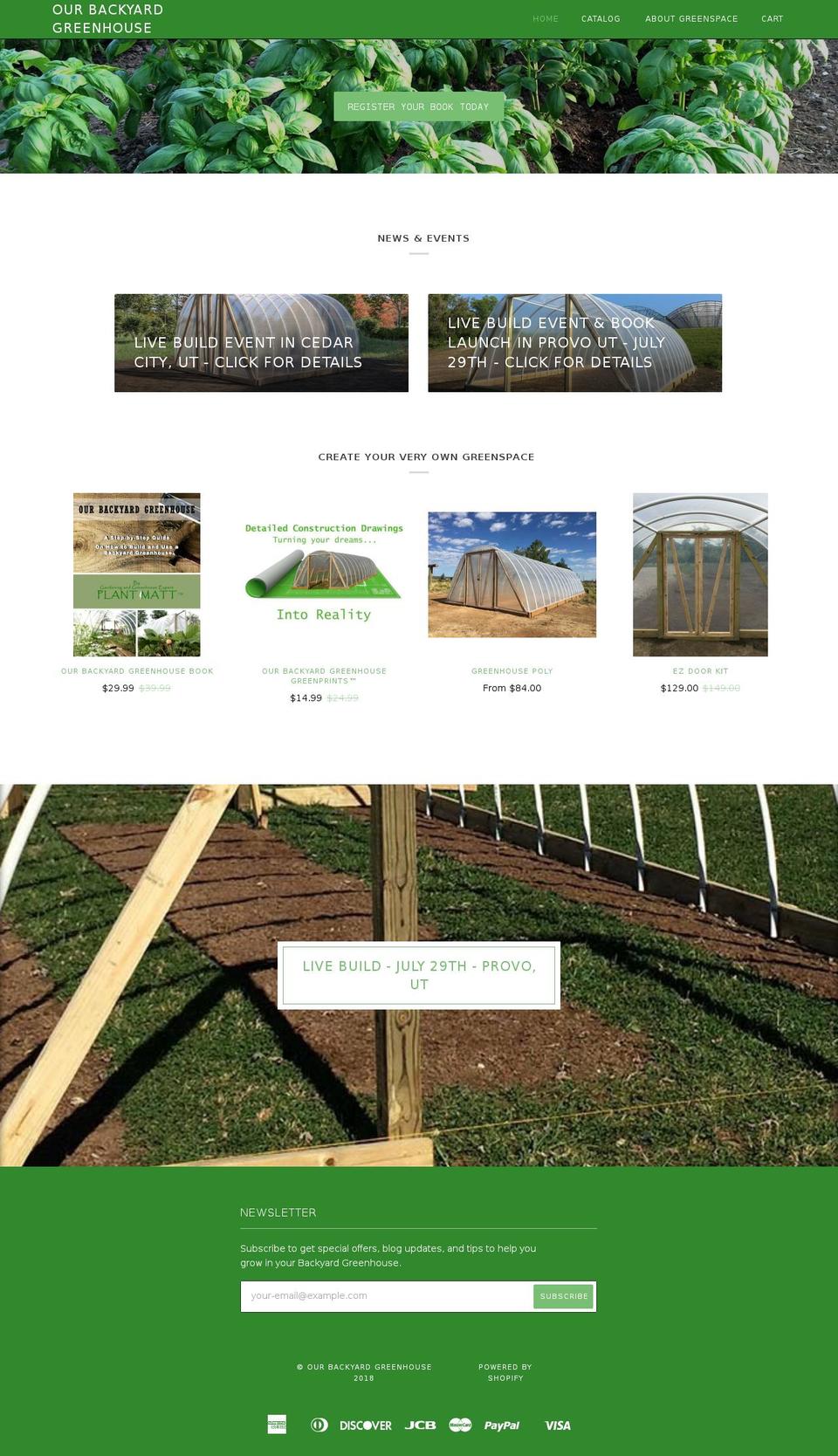 ourbackyardgreenhouse.com — Shopify storefront screenshot