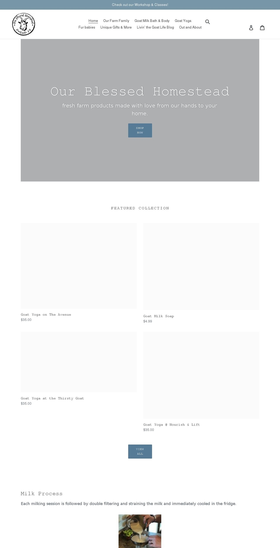 ourblessedhomestead.com shopify website screenshot