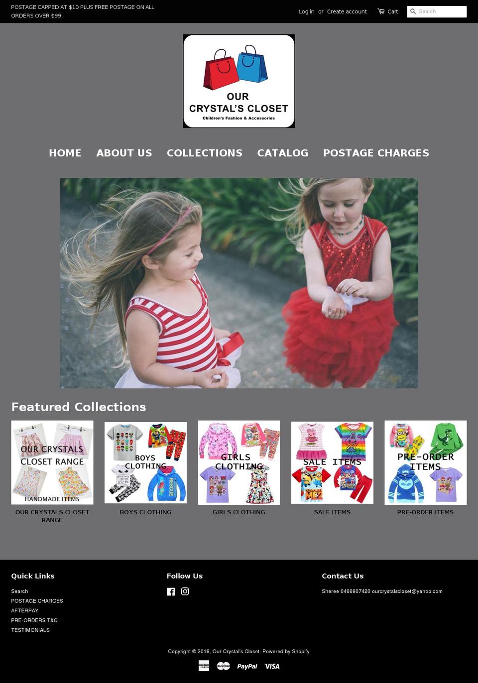 ourcrystalscloset.com shopify website screenshot