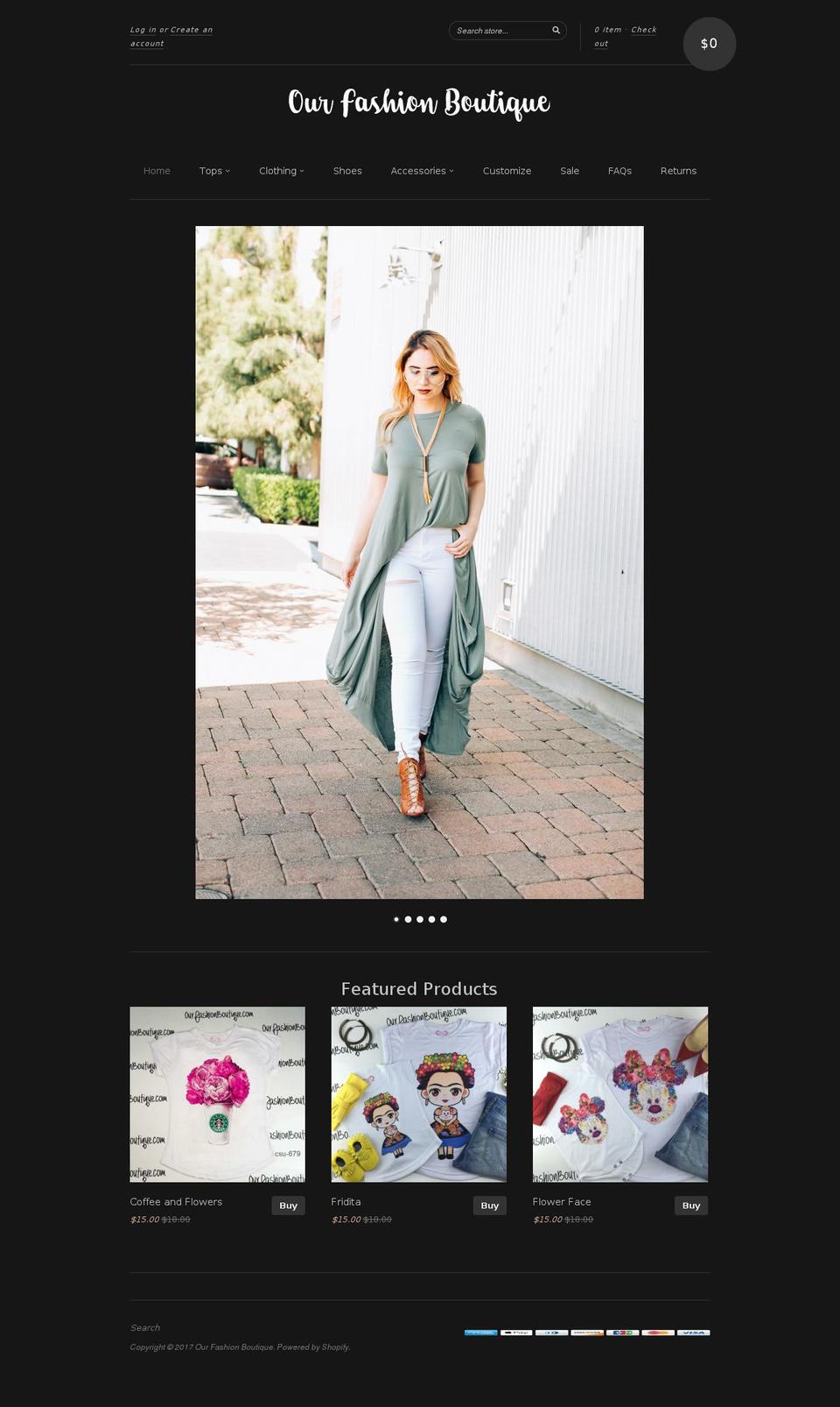 Spark Shopify theme site example ourfashionboutique.com