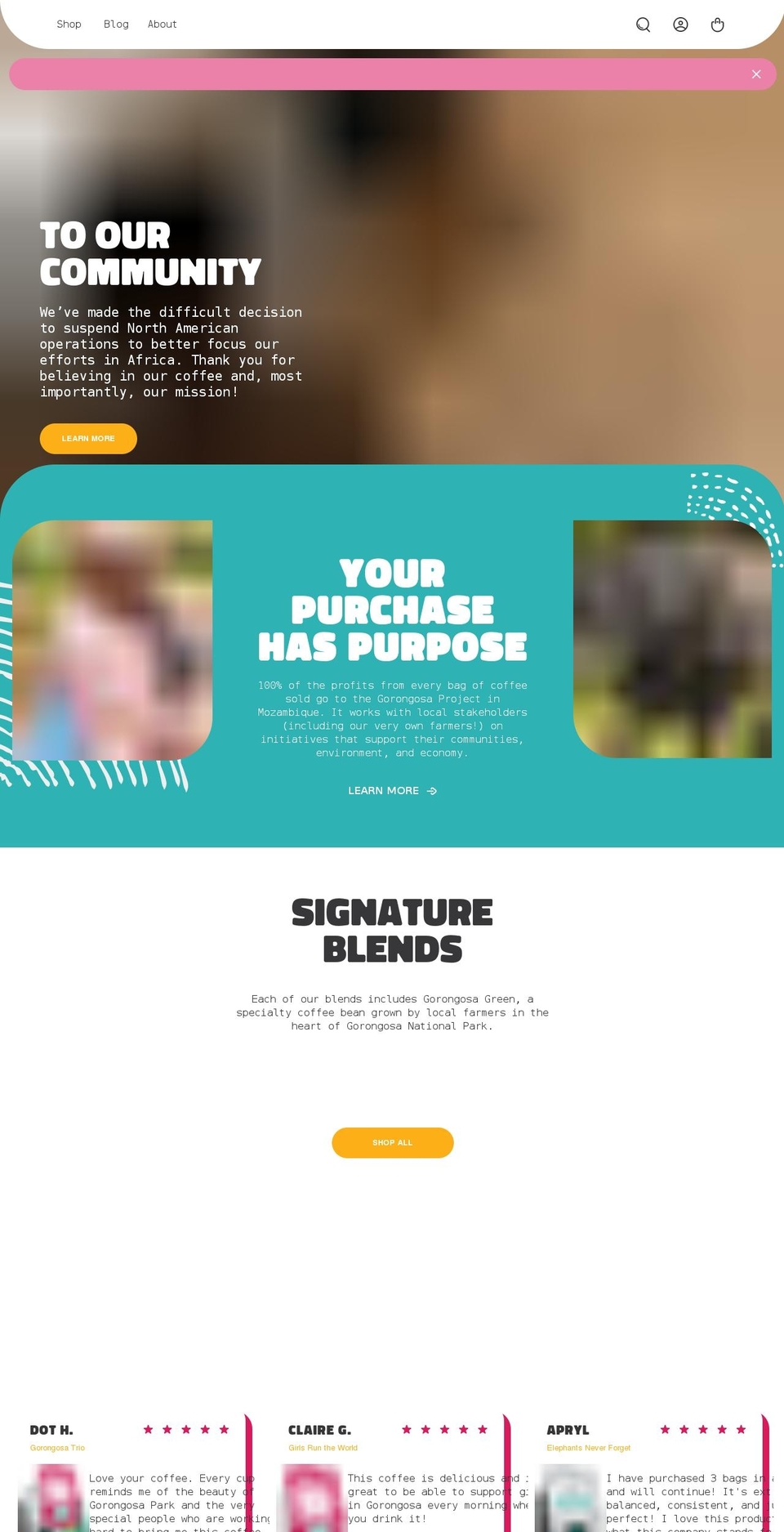 ourgorongosa.com shopify website screenshot