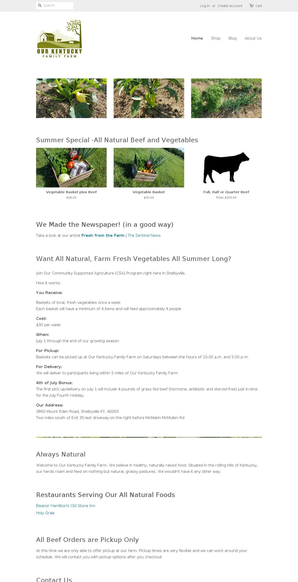 ourkentuckyfamilyfarm.com shopify website screenshot