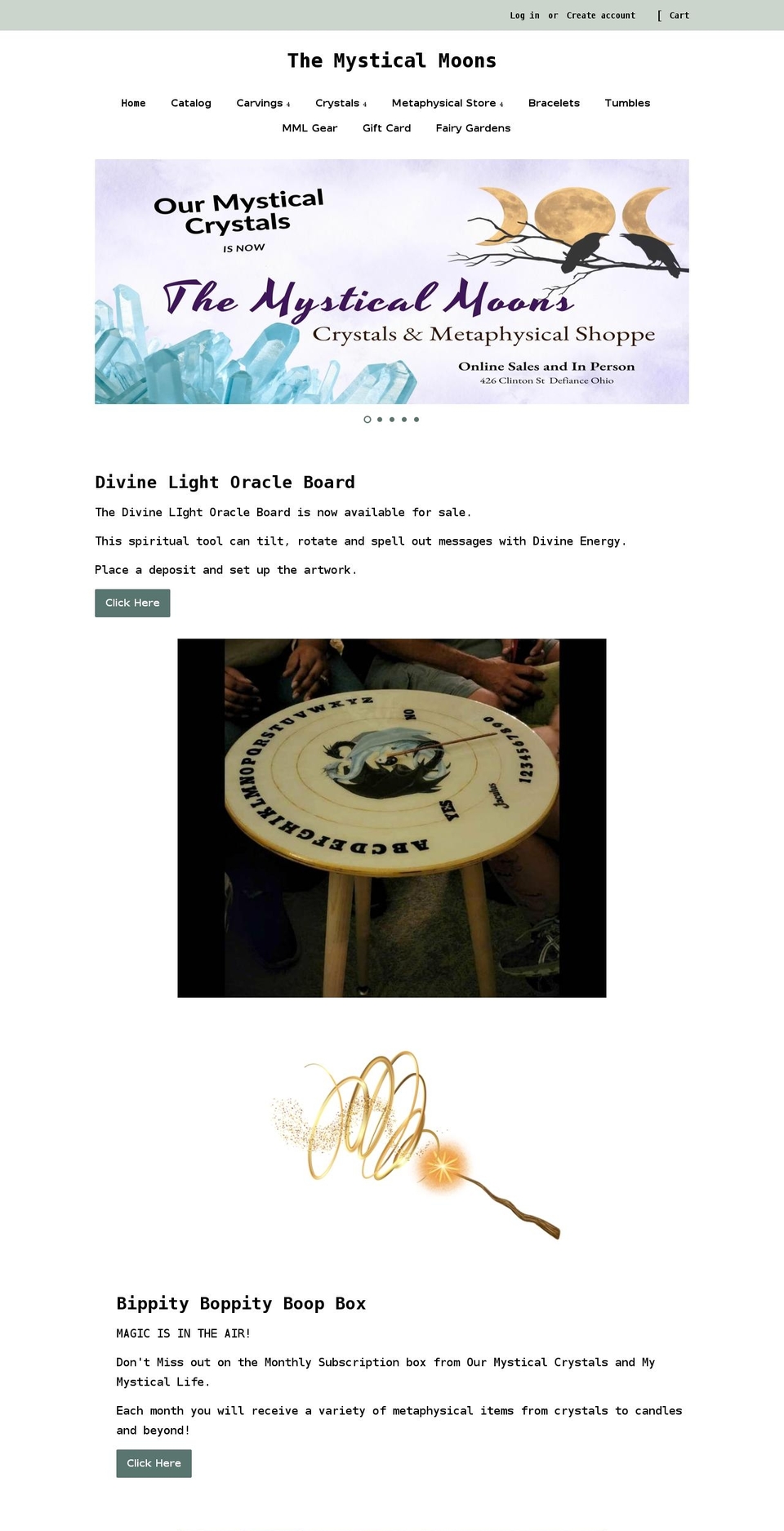 ourmysticalcrystals.com shopify website screenshot