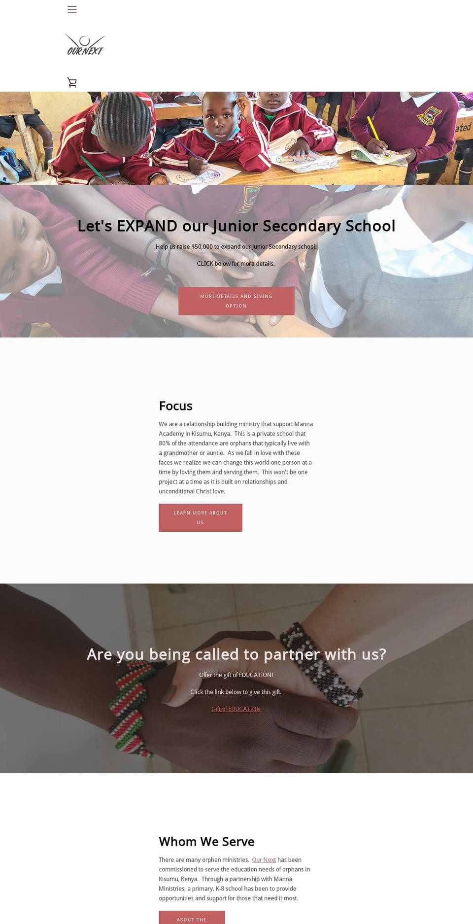 ournext.org shopify website screenshot