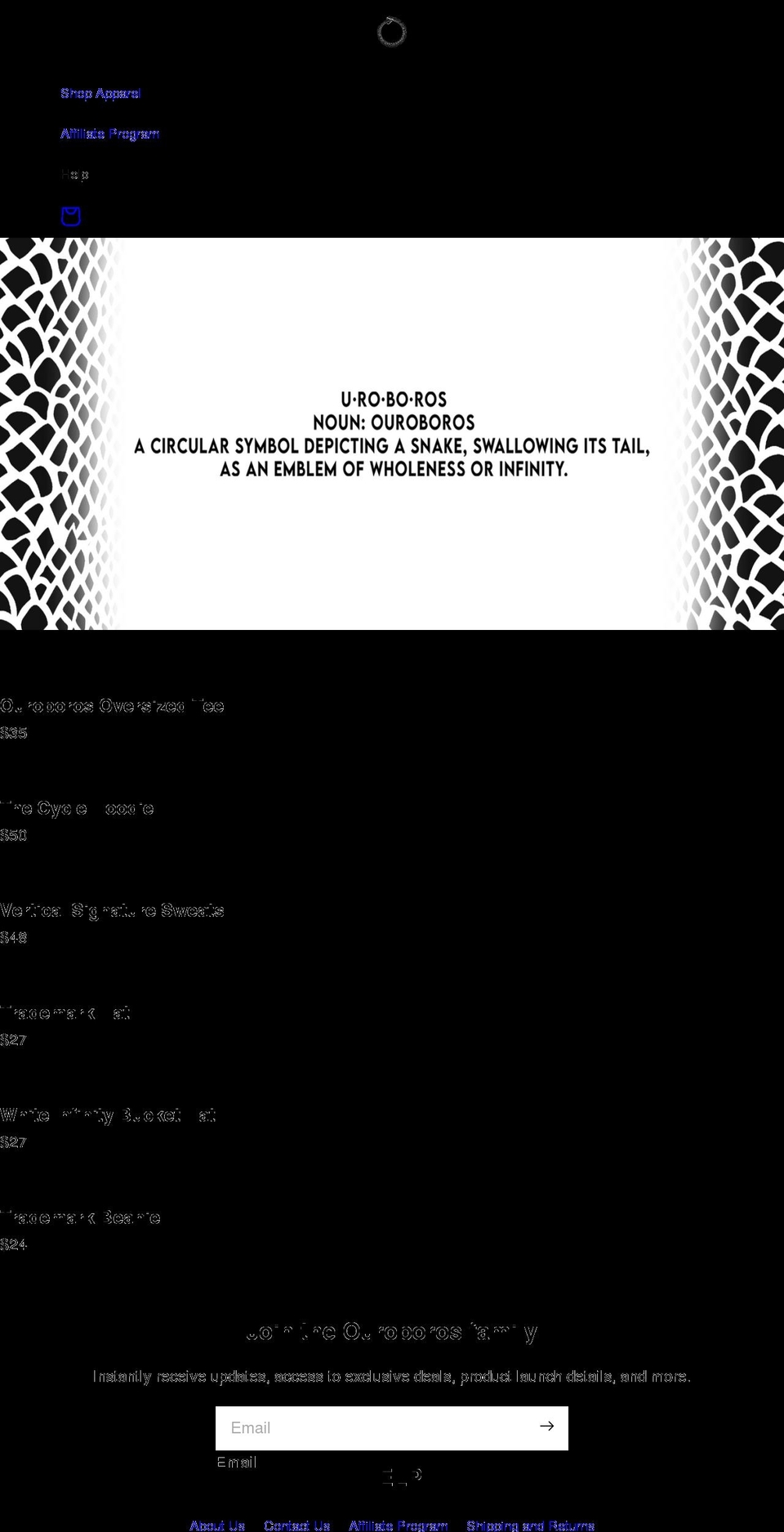 ouroborosstore.com shopify website screenshot