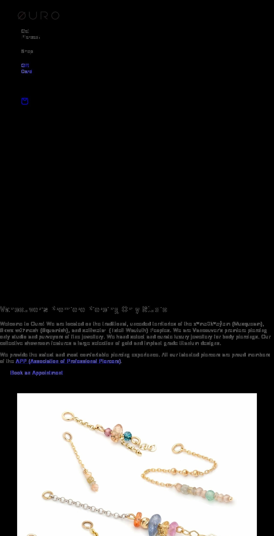 ouropiercings.com shopify website screenshot