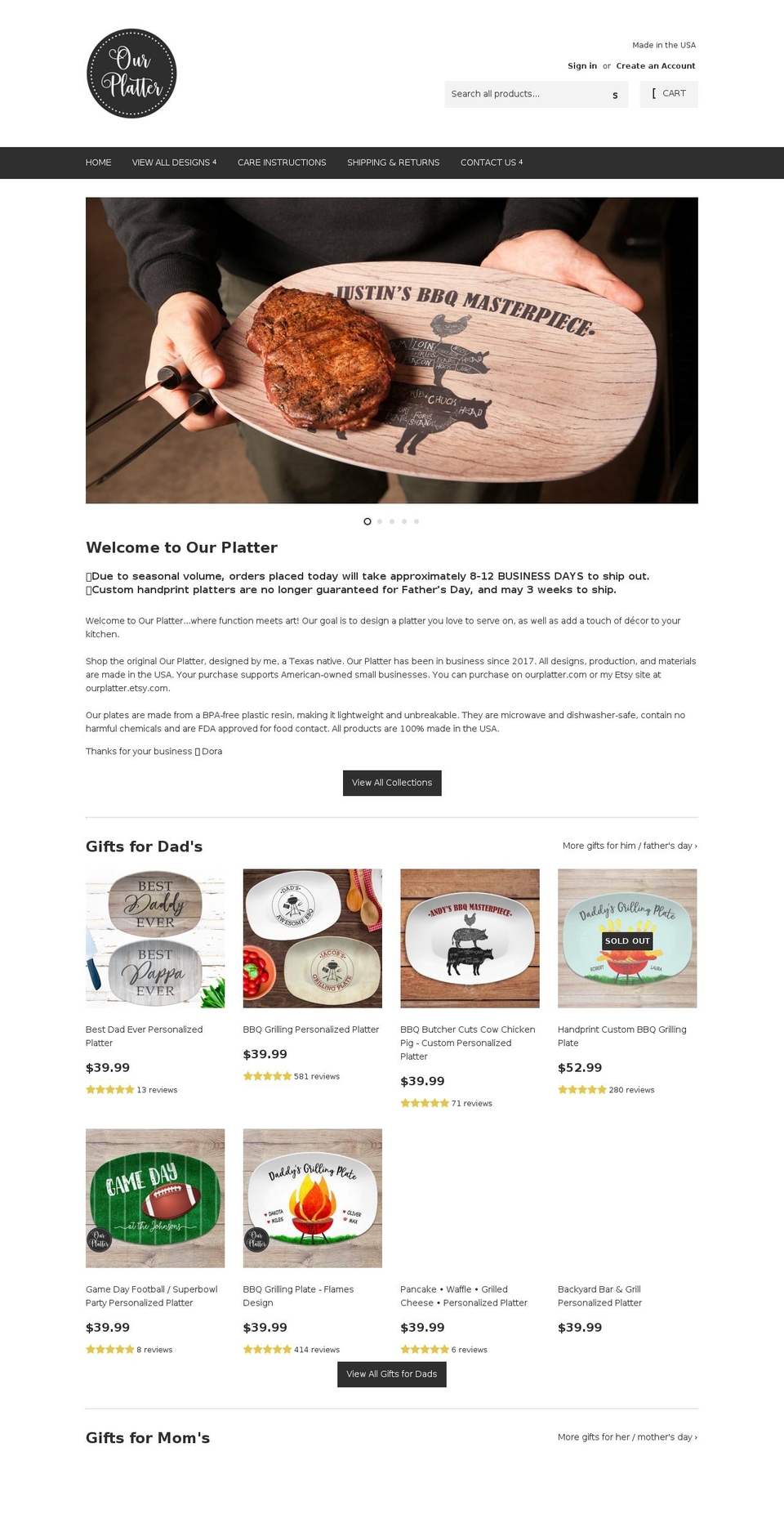 ourplatter.com — Shopify storefront screenshot
