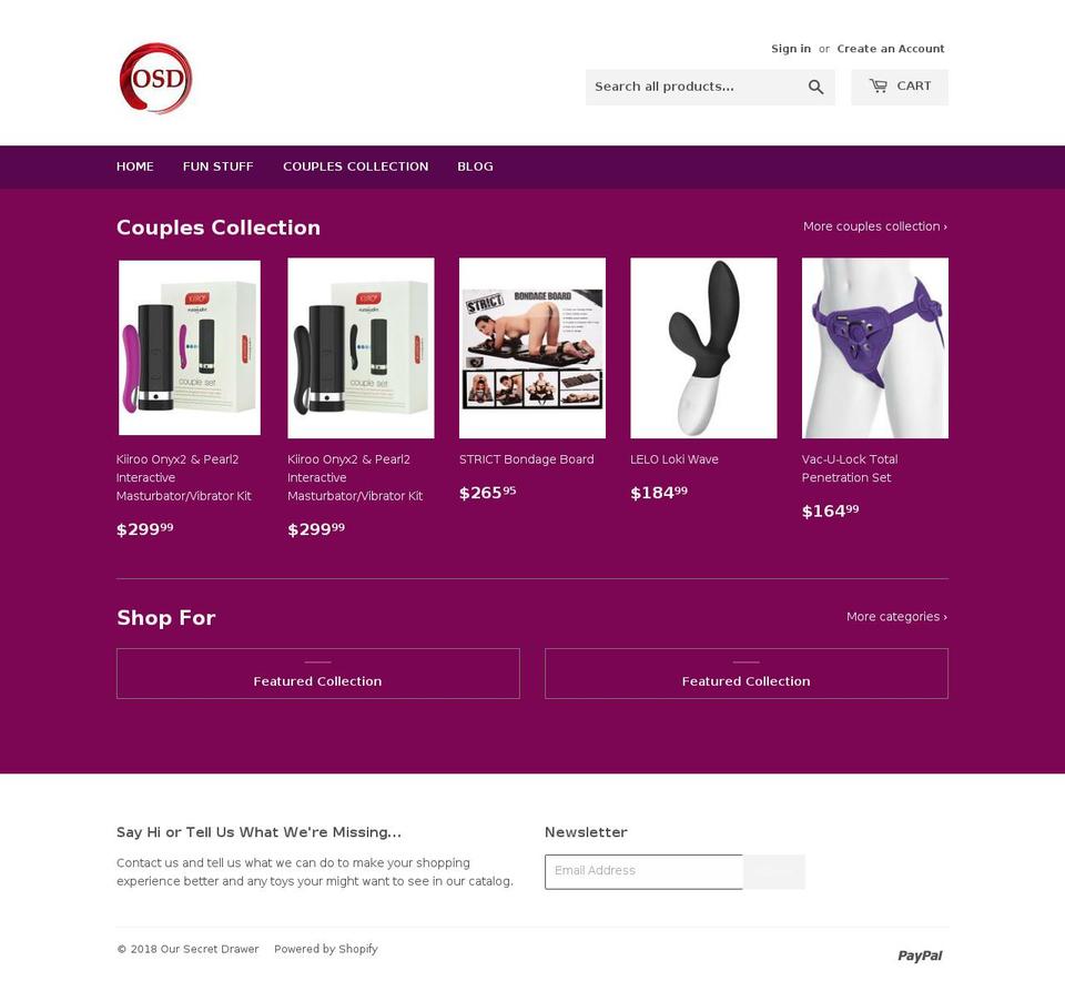 oursecretdrawer.com — Shopify storefront screenshot