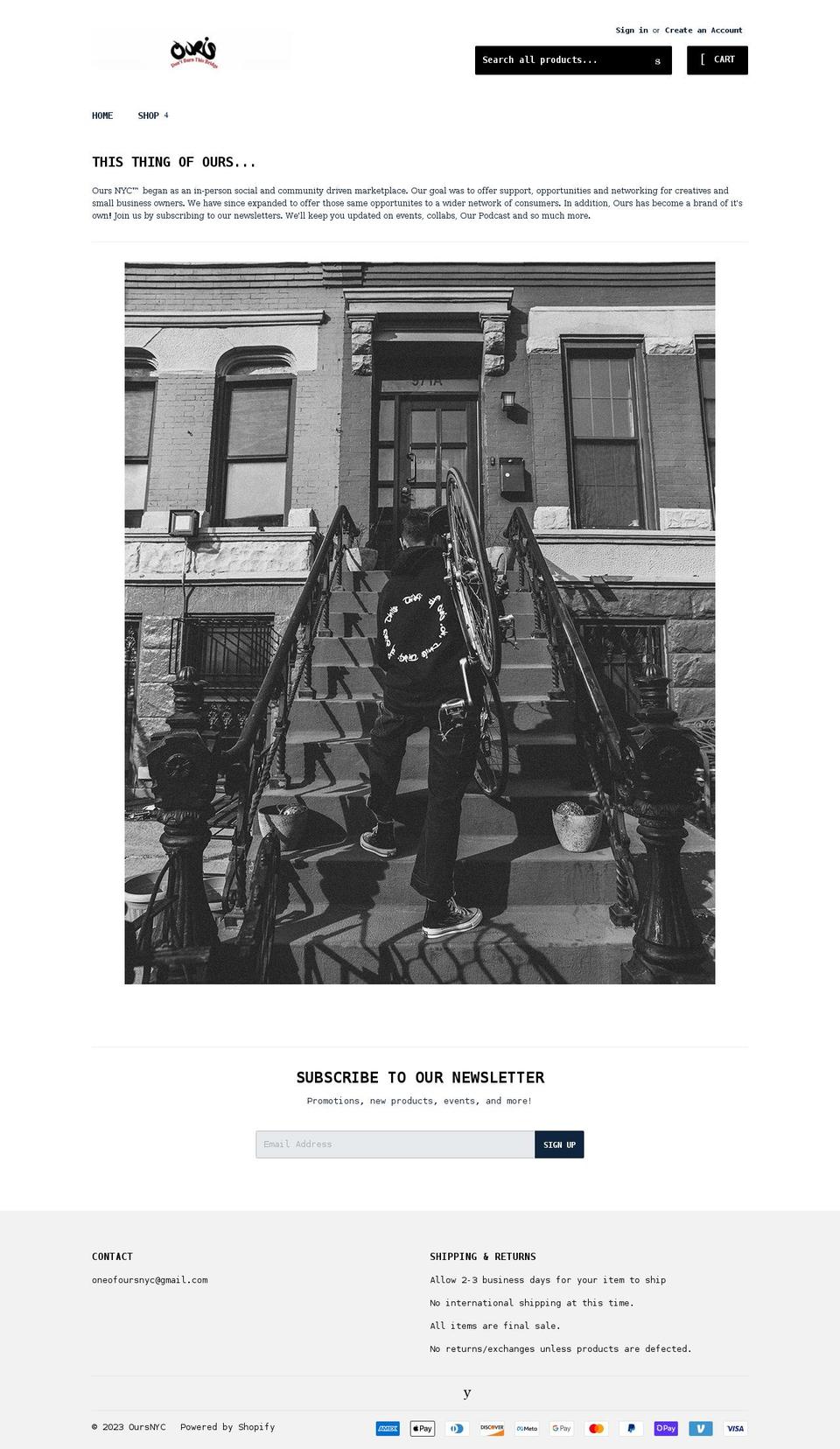 oursnyc.com shopify website screenshot