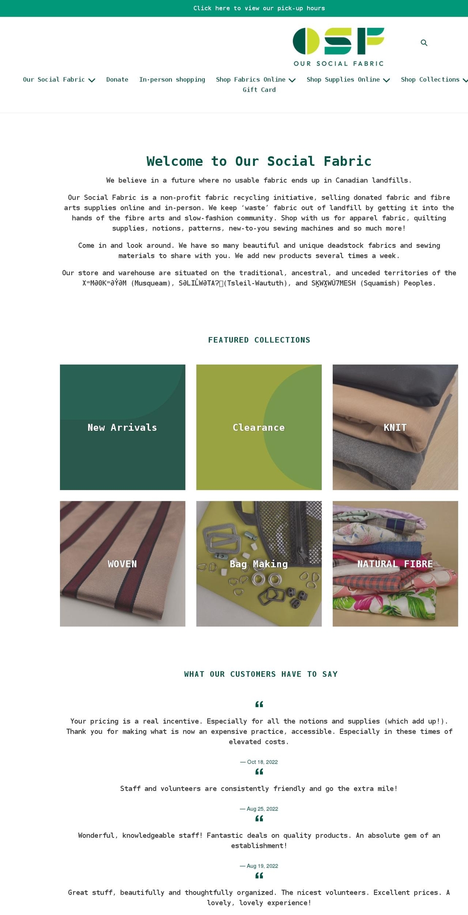 oursocialfabric.ca shopify website screenshot