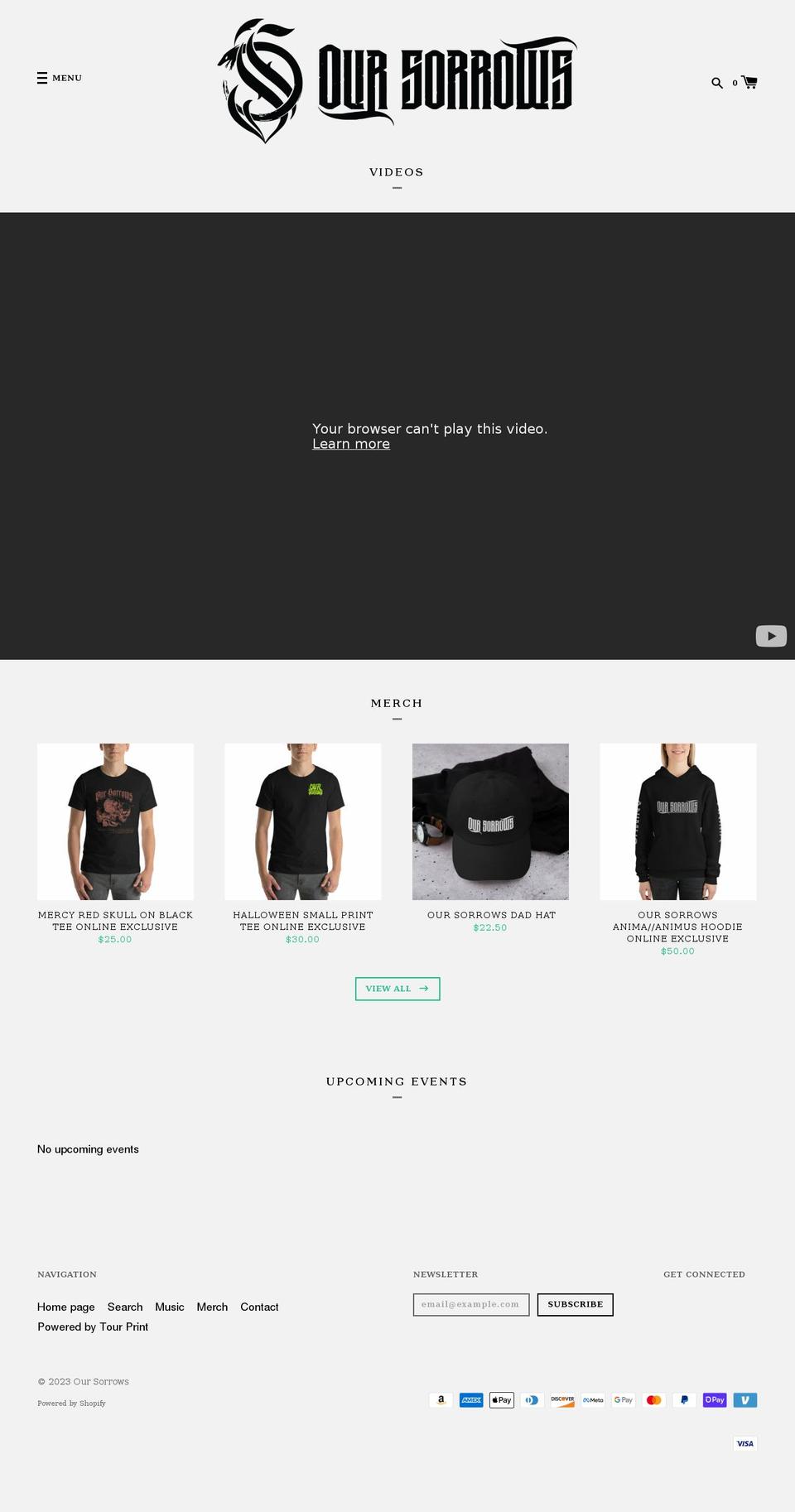 oursorrows.com shopify website screenshot