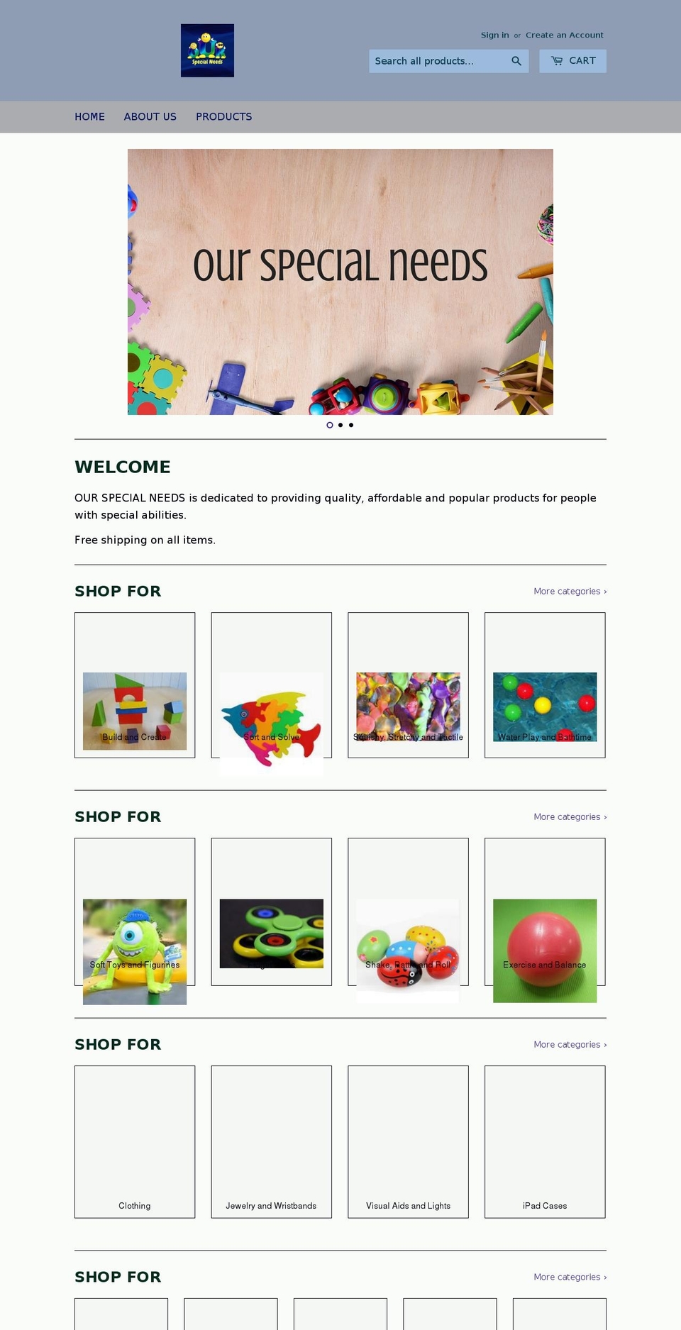 ourspecialneeds.net shopify website screenshot