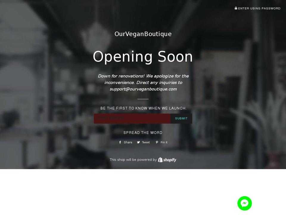 ourveganboutique.com — Shopify storefront screenshot