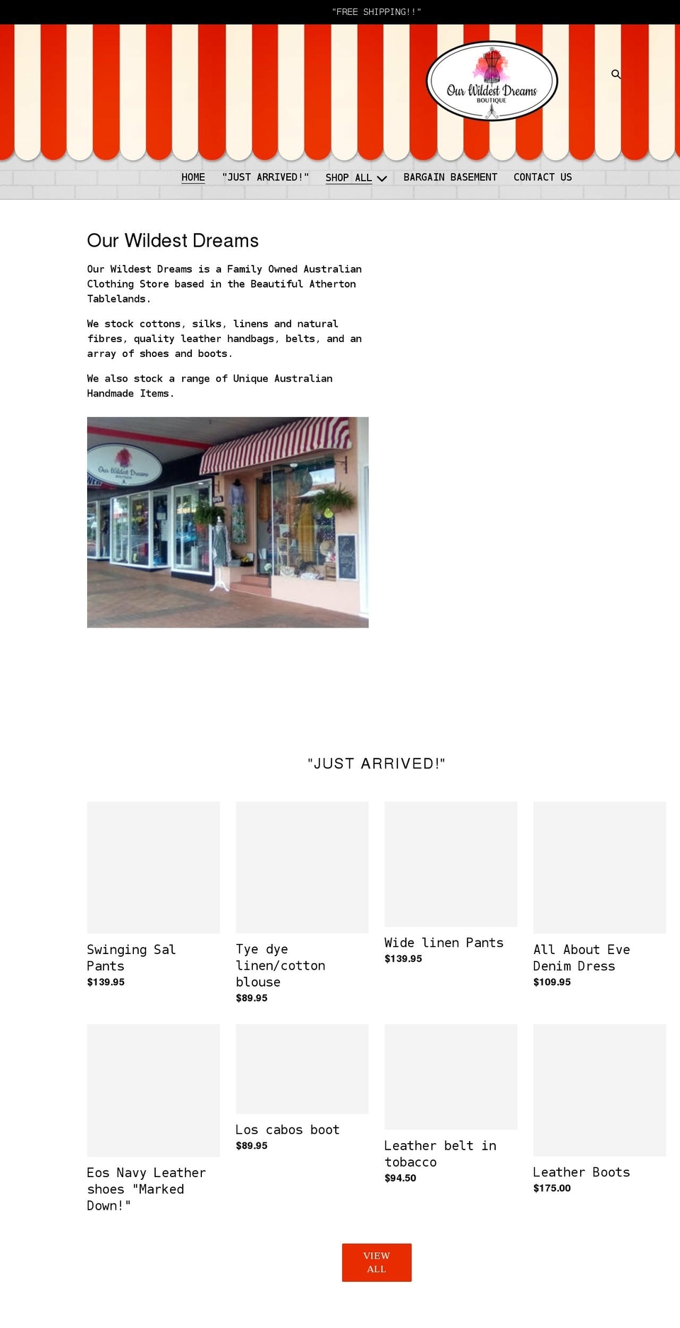 ourwildestdreams.net.au shopify website screenshot