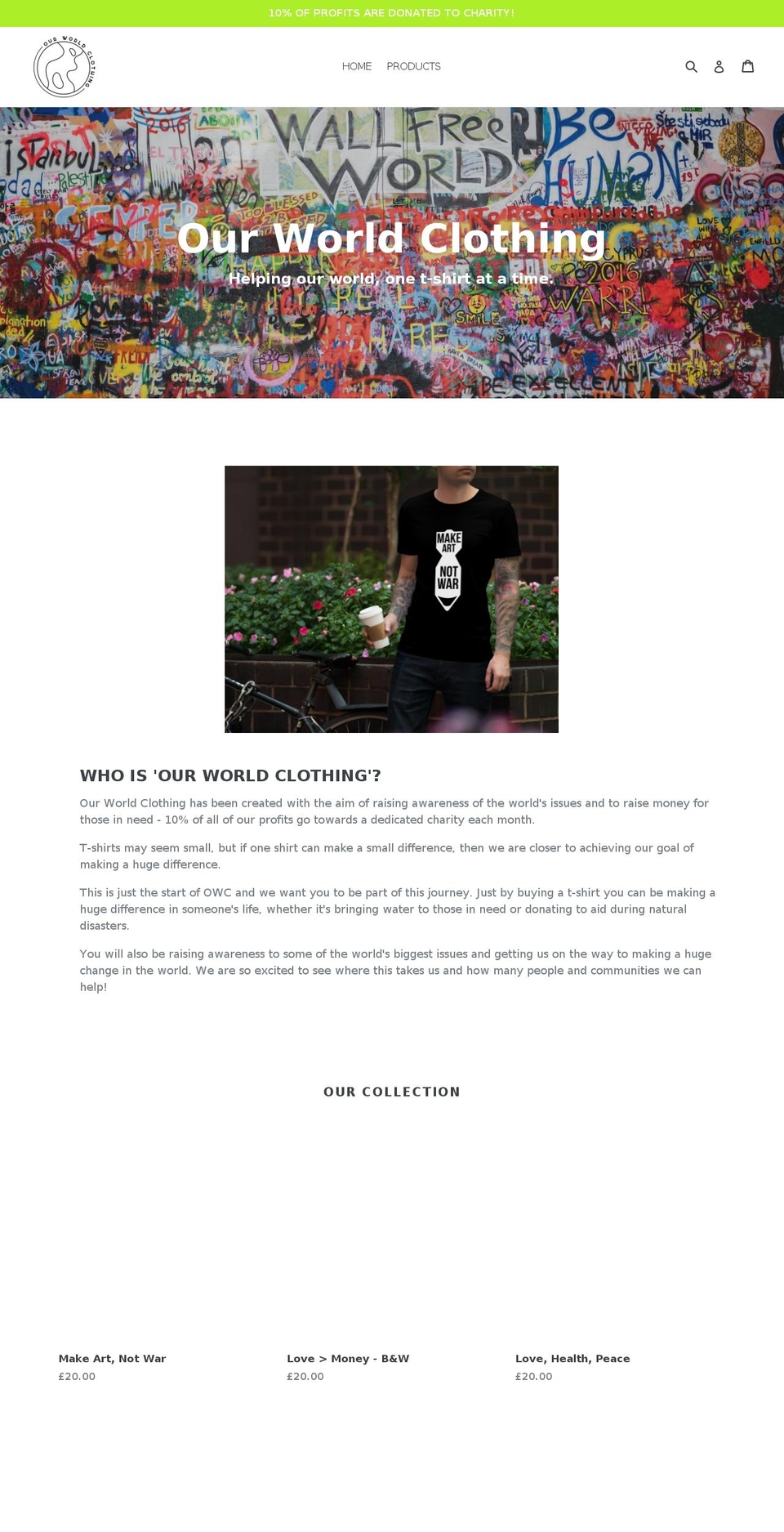 ourworldclothing.com — Shopify storefront screenshot