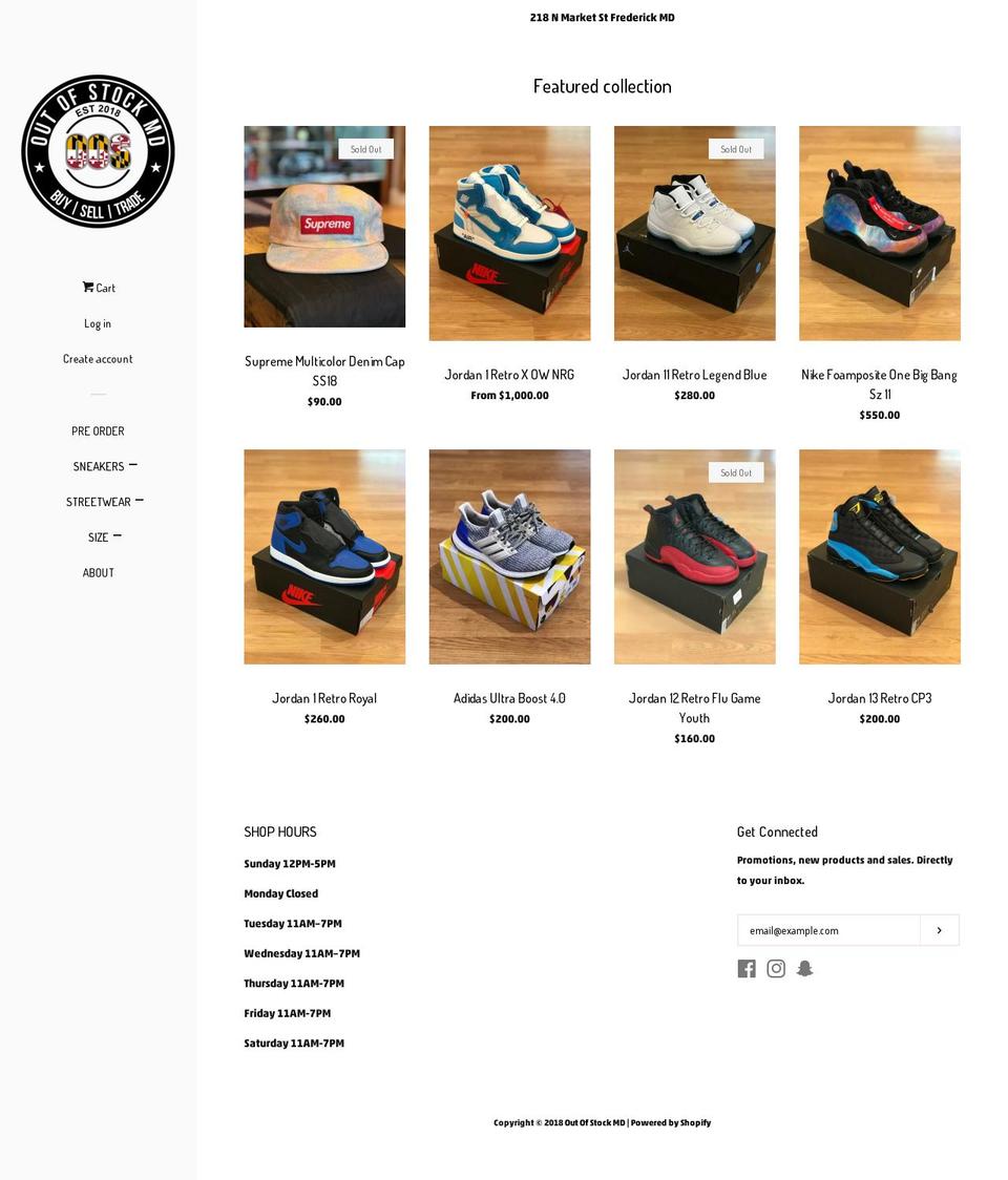 out-of-stock-md.myshopify.com shopify website screenshot