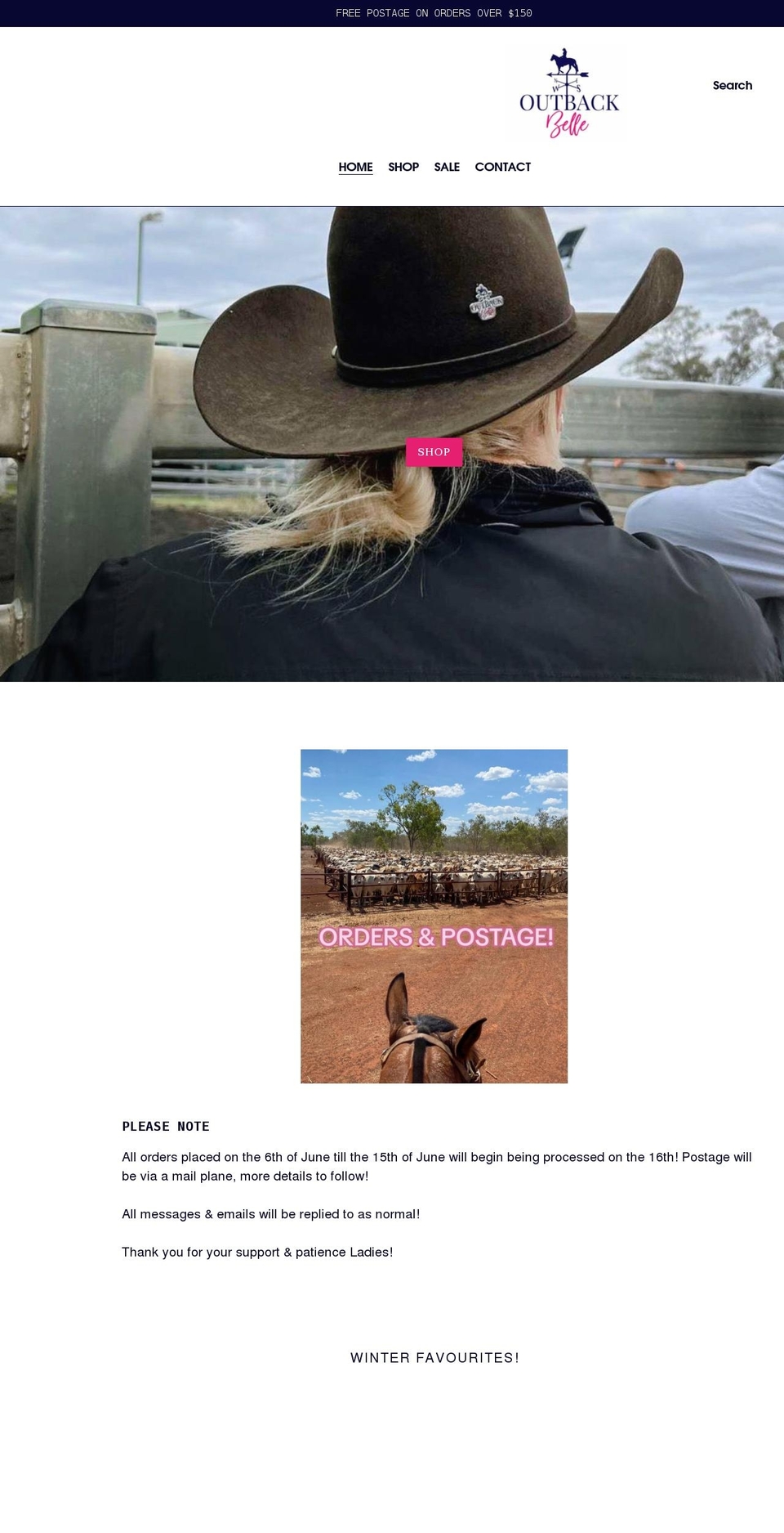 outbackbelle.com shopify website screenshot