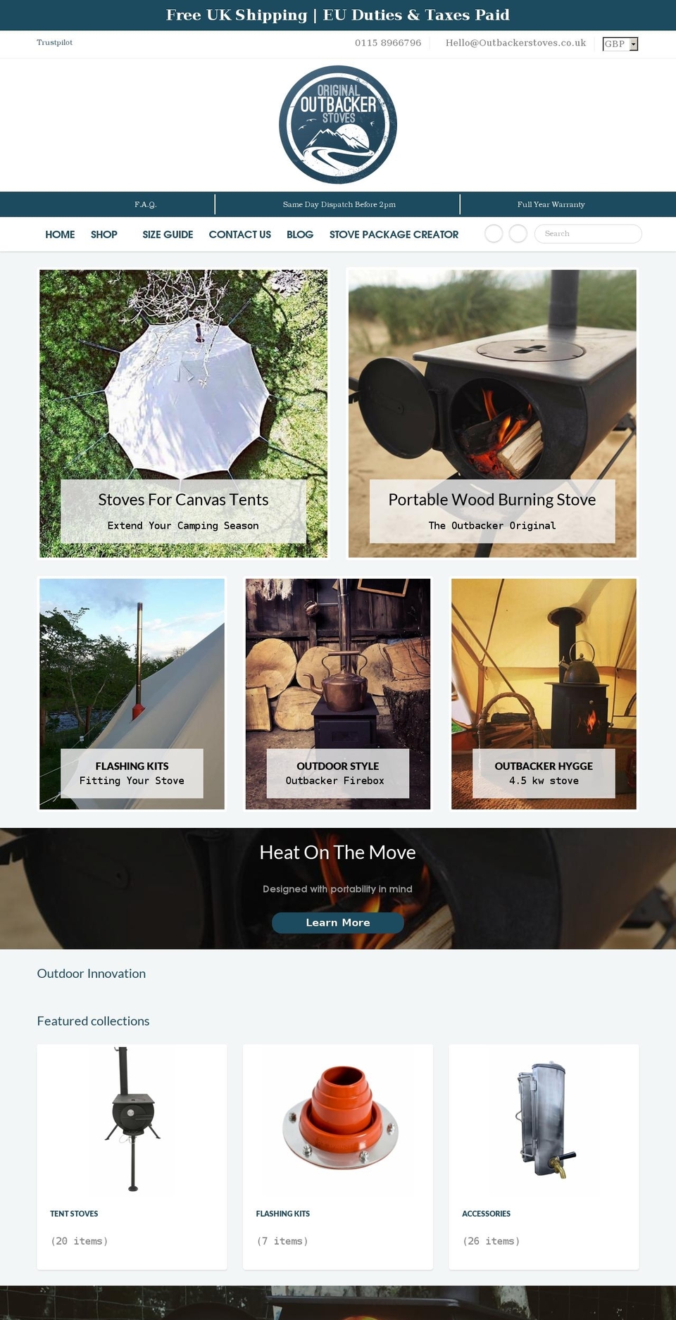 outbackerstove.co.uk shopify website screenshot