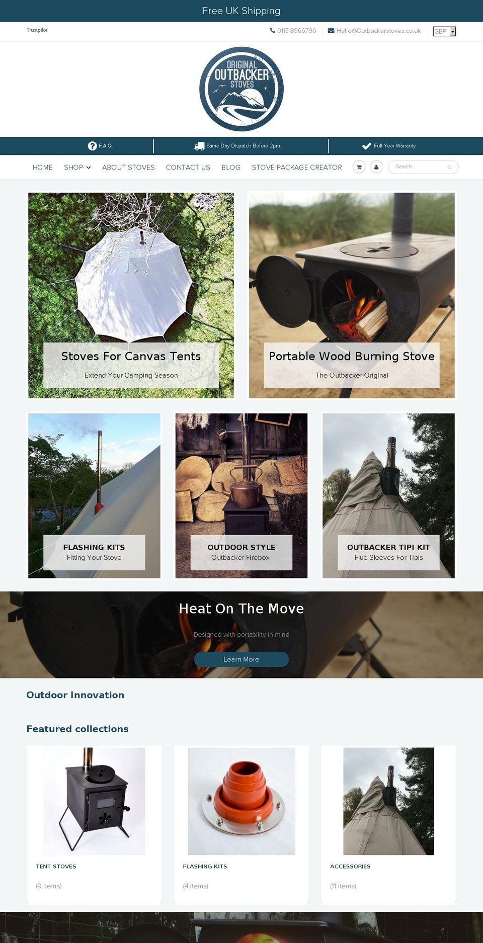 outbackerstoves.com — Shopify storefront screenshot