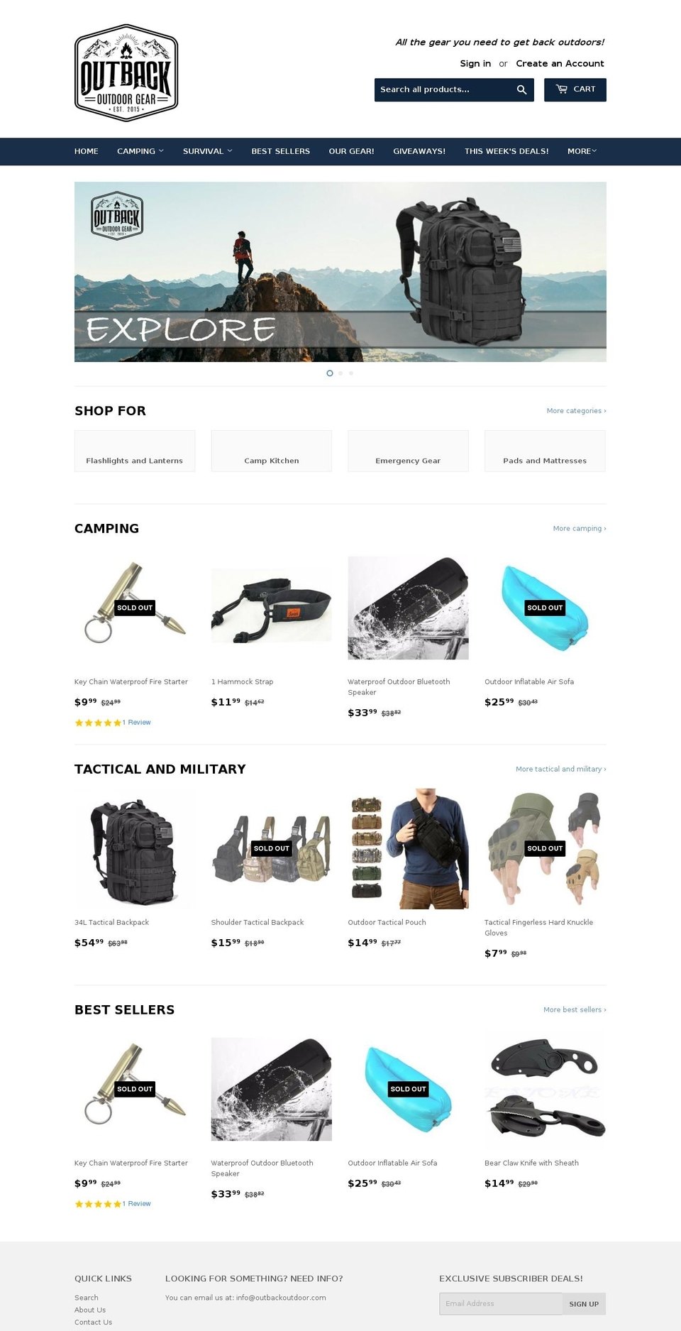 outbackoutdoorgear.com — Shopify storefront screenshot