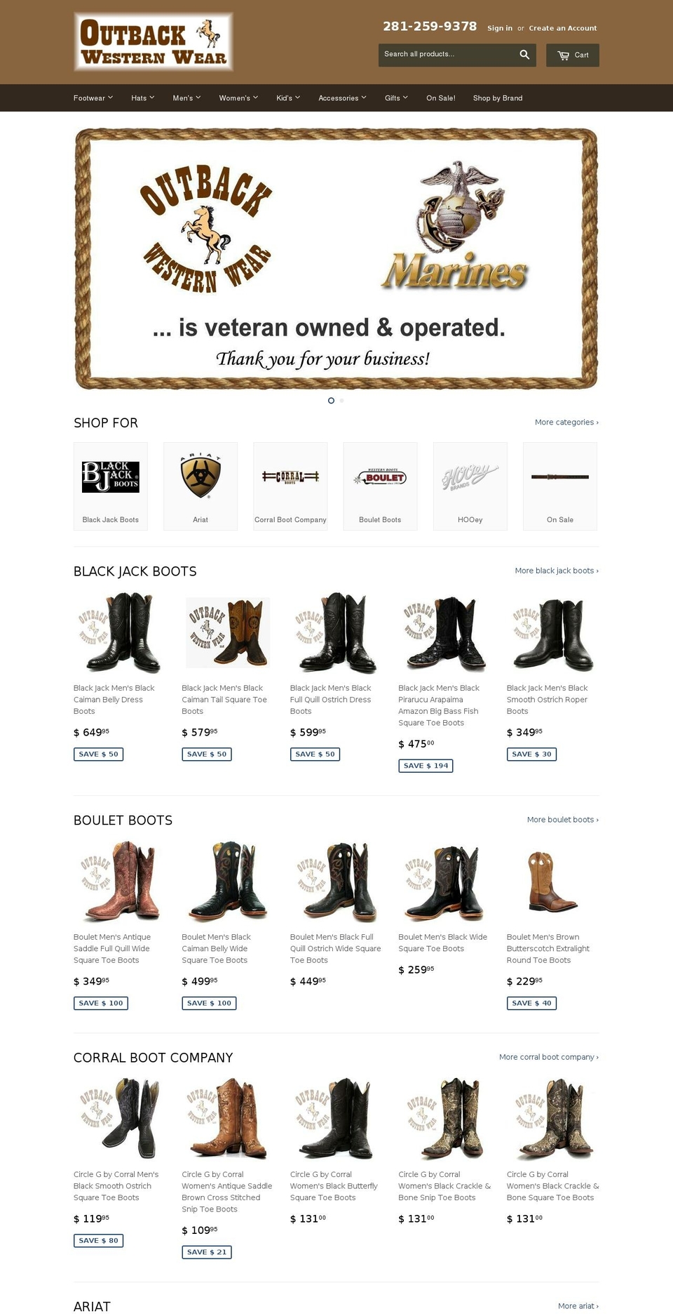 outbackwesternworld.com — Shopify storefront screenshot