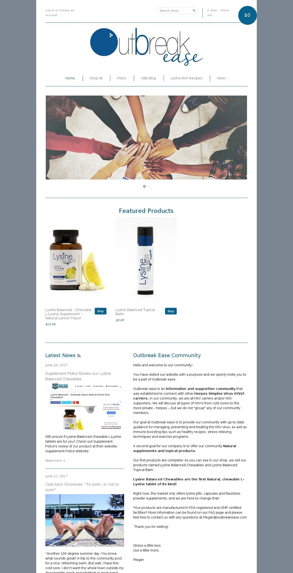 outbreakease.com shopify website screenshot