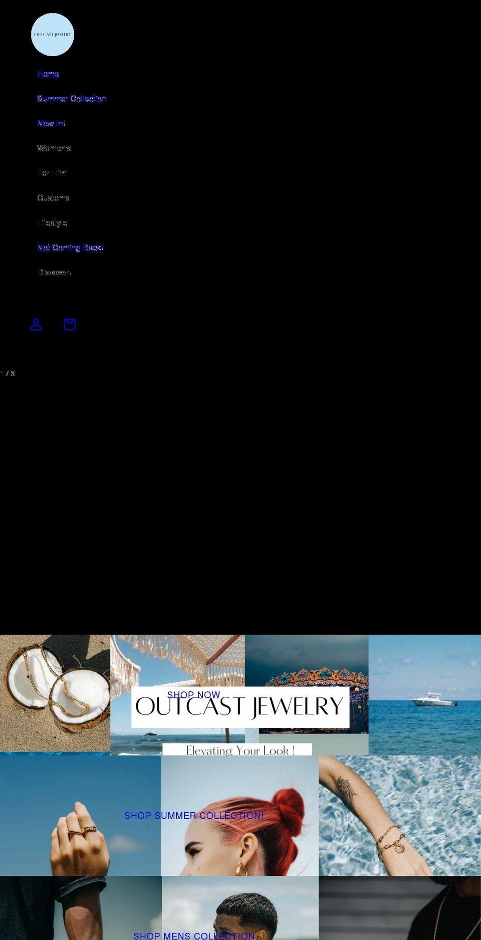 outcastjewelrypr.com shopify website screenshot