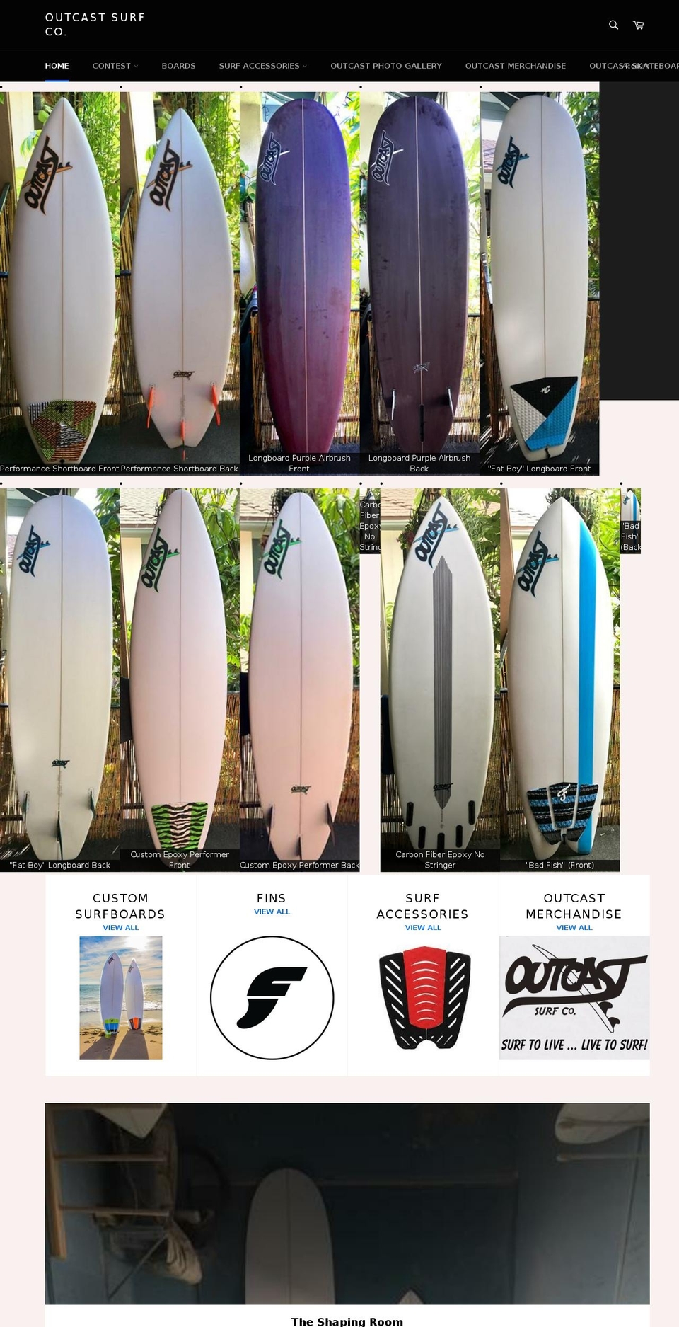 outcastsurfco.com shopify website screenshot