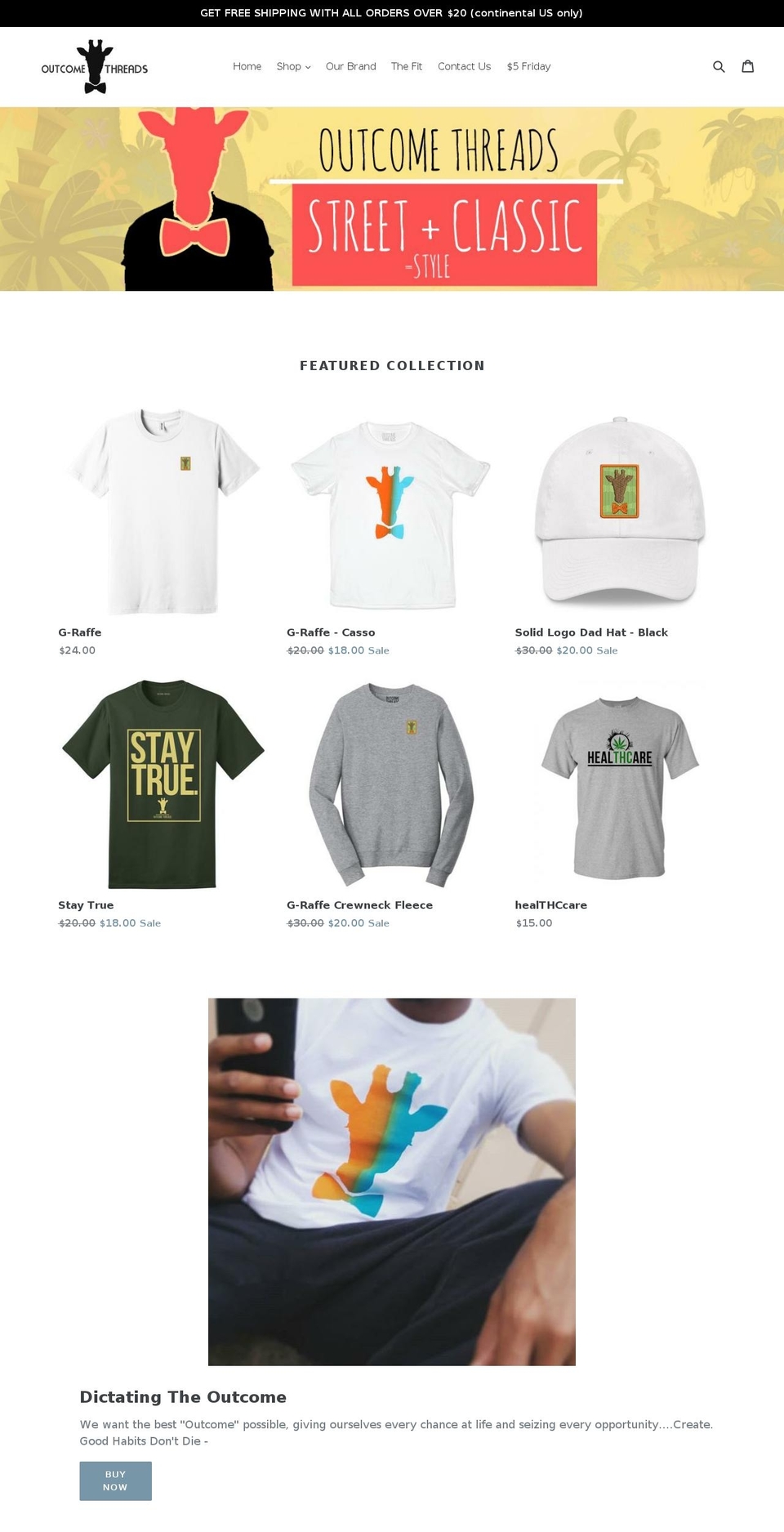 outcomethreads.com shopify website screenshot
