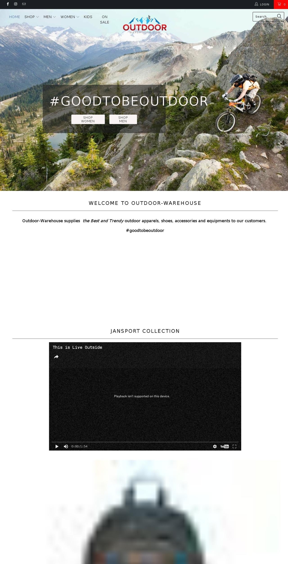 outdoor-warehouse.com shopify website screenshot