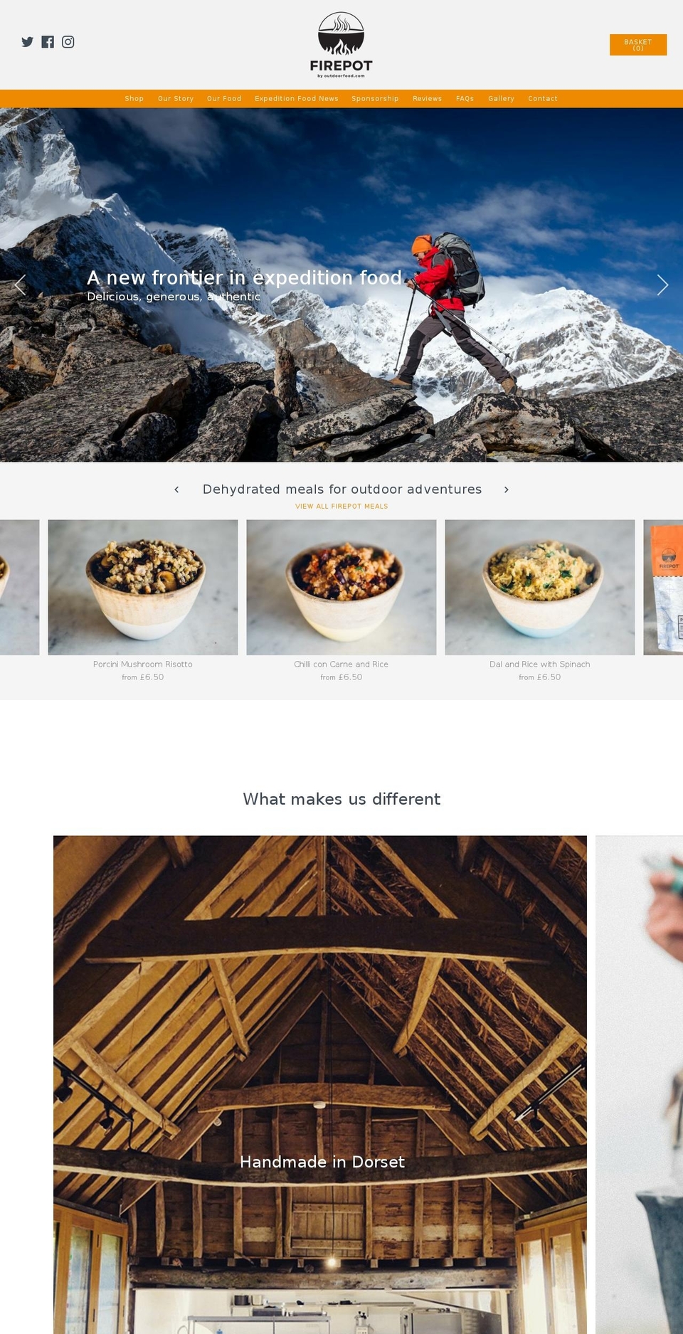 Firepot . Shopify theme site example outdoorfood.com